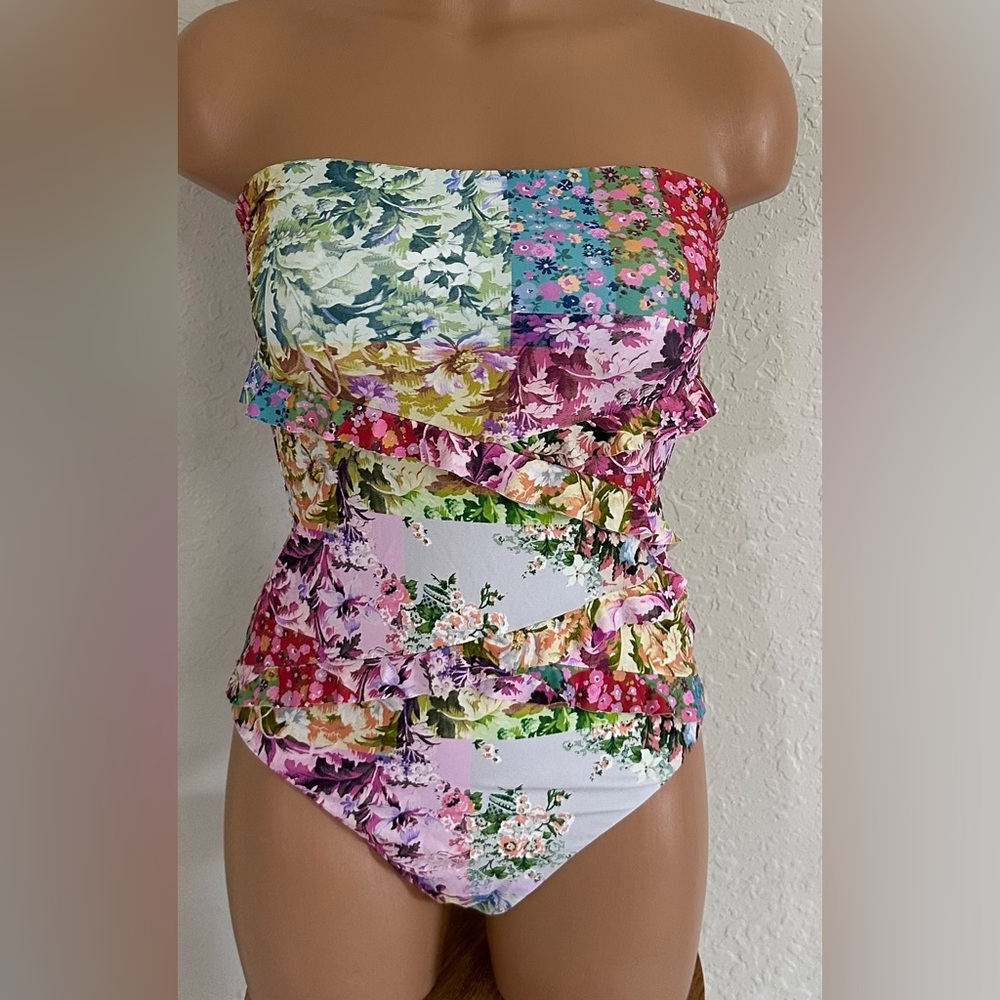 Monte & Lou Spliced Frill Bandeau One Piece swimsuit